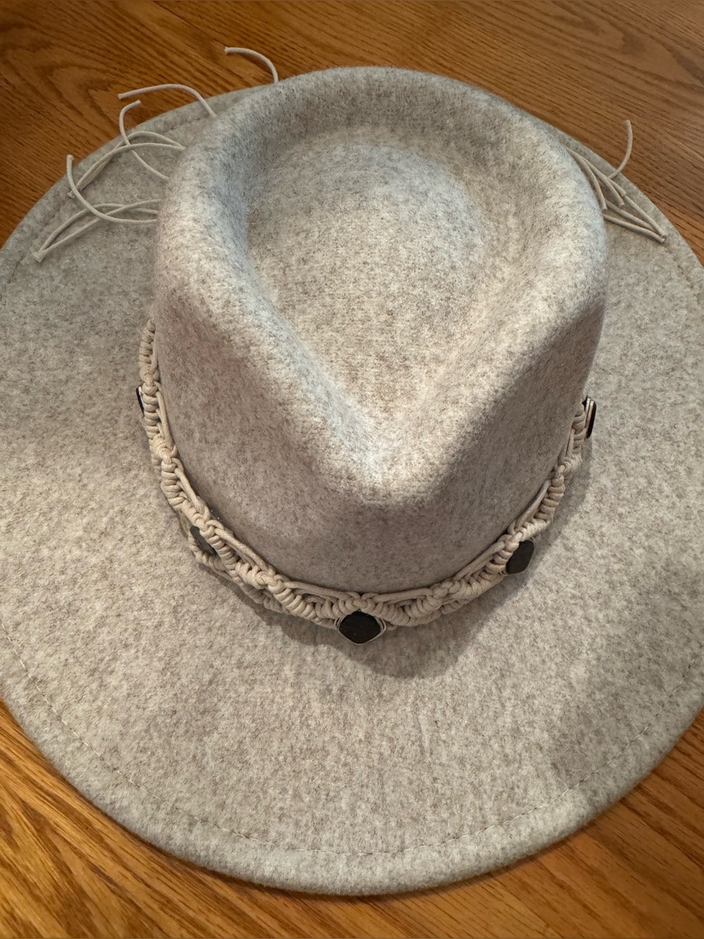 Forever 21 Light Gray Western Wide Brim Hat with Braided Trim